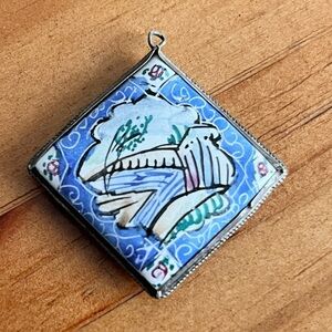 BOGO Vintage Hand Painted Enamel and Sterling Silver Persian Pendant
